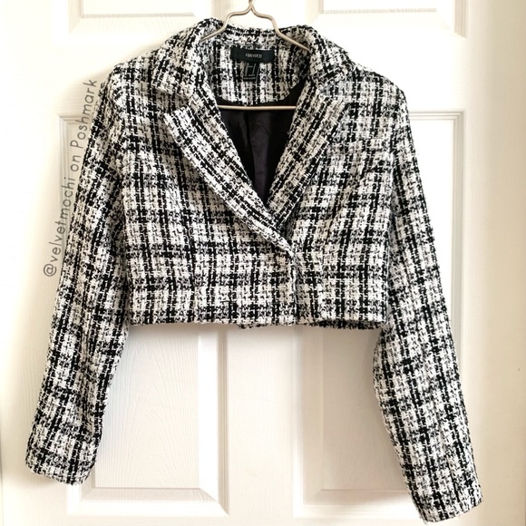 Forever 21 Jackets & Blazers - Forever 21 · Tweed Crop Blazer Black White and Silver Cropped Jacket